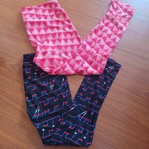 Lot Of 2 Lularoe colorful pink leggings L Barbie Core Soft